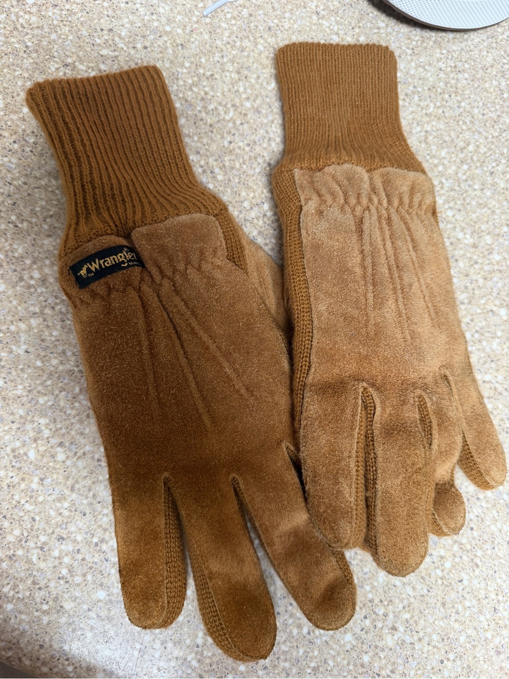 Wrangler Tan Suede Gloves with Knit Cuffs
